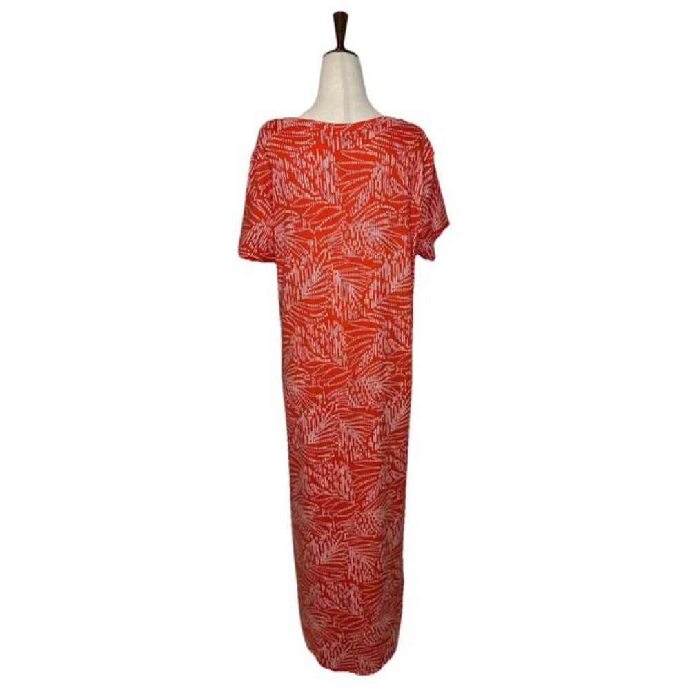 Cuddl Duds Womens L Flexwear Short Sleeve Maxi Dress Orange Palm Stretch - Picture 4 of 6